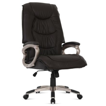Autronic Kancelářská židle Kancelářská židle, tmavě hnedá kůže, plast v barvě champagne, kolečka pro tvrdé podlahy (KA-Y293 BR)